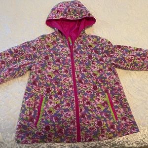 Rothschild rose print reversible light hooded jacket. Girls Size 4/5. Like new